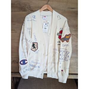 Champion Editorial Varsity Cardigan Sweater Womens Small Cream Long Sleeve NWT